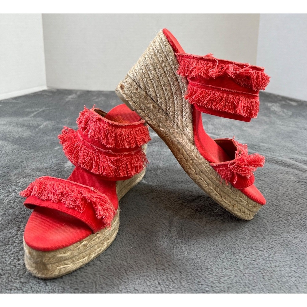 Castaner Fringe Espadrille Sandals 39/9 Red Wedge Slip On Shoes - Picture 2 of 12